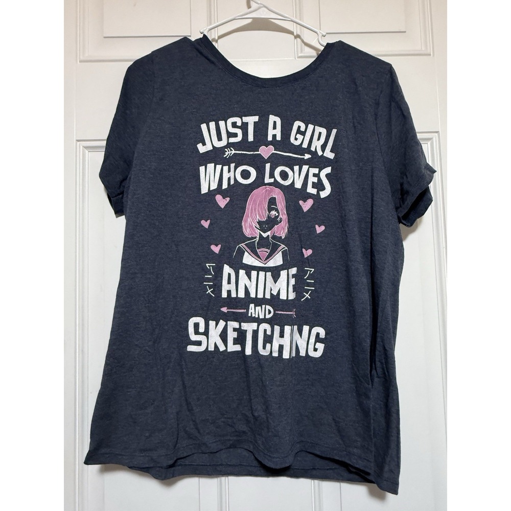 Just A Girl Who Loves Anime And Sketching Navy Blue Size XLarge Shirt